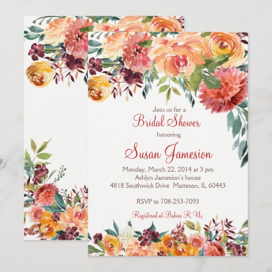 Herfst Vrijgezellenfeest, baby shower uitnodiging (Voorkant / Achterkant)