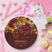 Herfst vrijgezellenfeest bordeaux rozen zonnebloem papieren bordje (Feest)