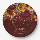 Herfst vrijgezellenfeest bordeaux rozen zonnebloem papieren bordje (Voorkant)