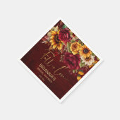 Herfst vrijgezellenfeest bordeaux rozen zonnebloem servet (Hoek)