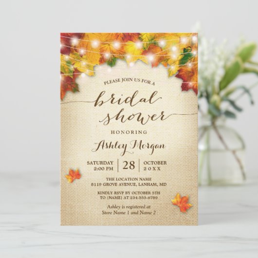 Herfst Vrijgezellenfeest Burlap String Lights Leav Kaart (Staand voorkant)