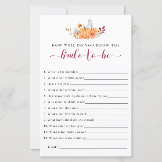 Herfst Vrijgezellenfeest Game Hoe goed weet je dat (Voorkant)