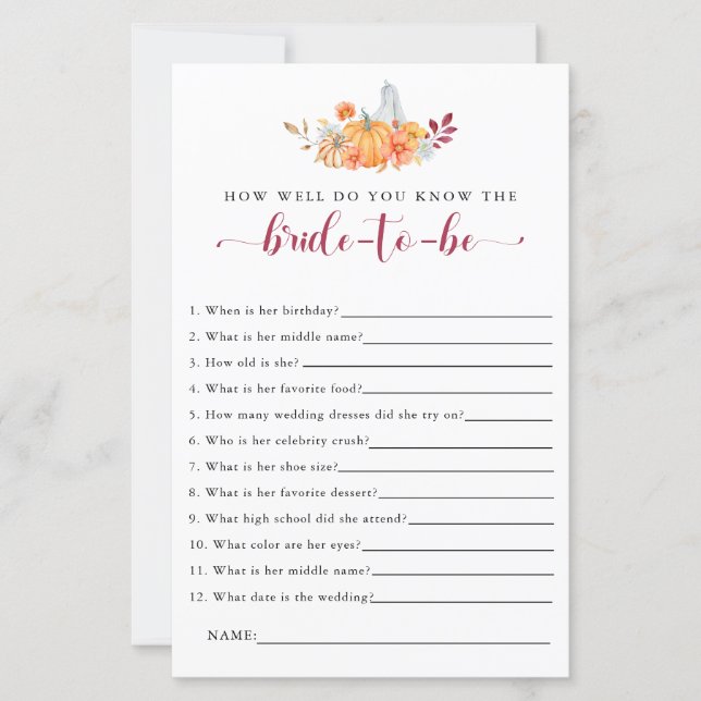 Herfst Vrijgezellenfeest Game Hoe goed weet je dat (Voorkant)