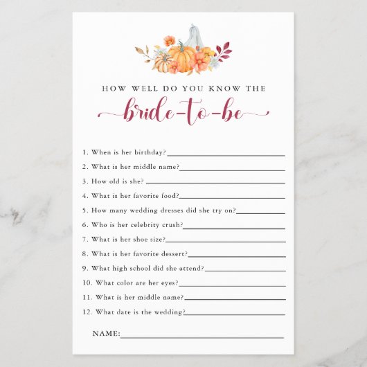 Herfst Vrijgezellenfeest Game Hoe goed weet je dat Flyer (Voorkant)