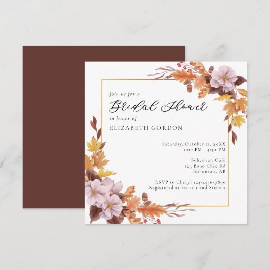 Herfst Vrijgezellenfeest herfst Floral Script Eleg Kaart (Voorkant / Achterkant)