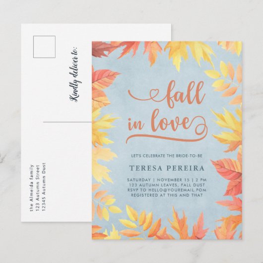 Herfst Vrijgezellenfeest Herfst Liefde Eenvoudige  Uitnodiging Briefkaart (Voorkant / Achterkant)