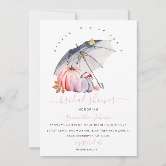 Herfst Vrijgezellenfeest Invite, Pumpkin Invite, h Kaart (Voorkant)