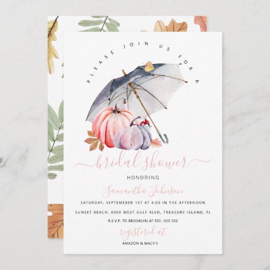 Herfst Vrijgezellenfeest Invite, Pumpkin Invite, h Kaart (Voorkant / Achterkant)