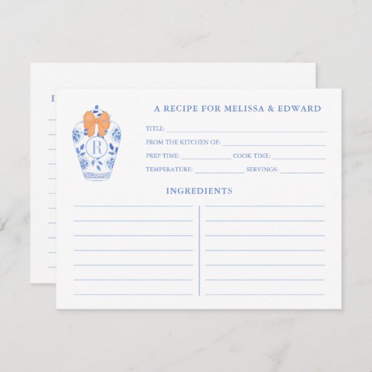 Herfst Vrijgezellenfeest Monogram Recept Kaart (Voorkant / Achterkant)