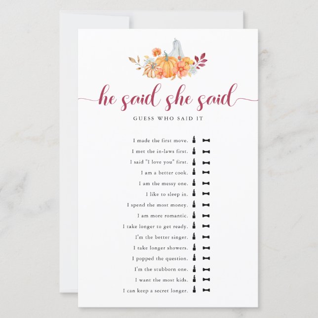 Herfst Vrijgezellenfeest Pumpkin zei dat ze Game z (Voorkant)