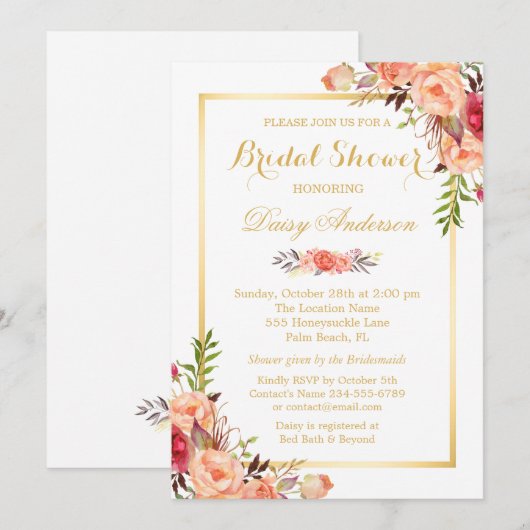 Herfst Vrijgezellenfeest Rustic Oranje Floral Chic Kaart (Voorkant / Achterkant)