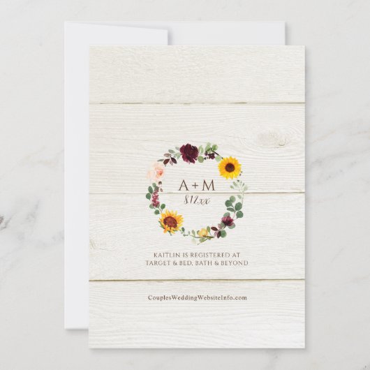 Herfst Vrijgezellenfeest Sunflower Rozen Burgundy  Kaart (Achterkant)