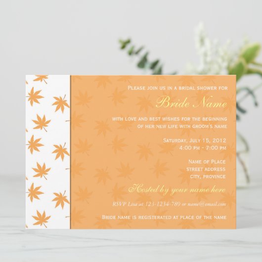 Herfst vrijgezellenfeest uitnodiging, herfstblader kaart (Staand voorkant)