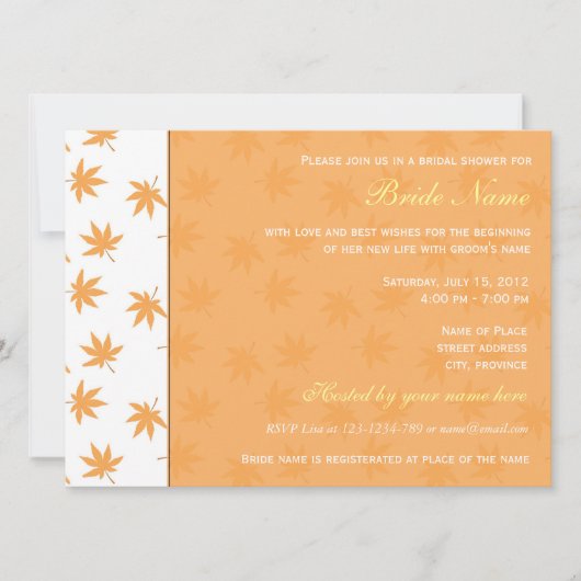 Herfst vrijgezellenfeest uitnodiging, herfstblader kaart (Voorkant)