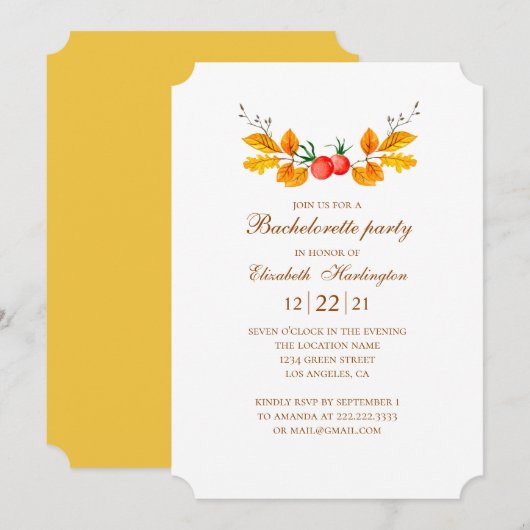 Herfst vrijgezellenfeest. Waterverf herfstbruiloft Kaart (Voorkant / Achterkant)