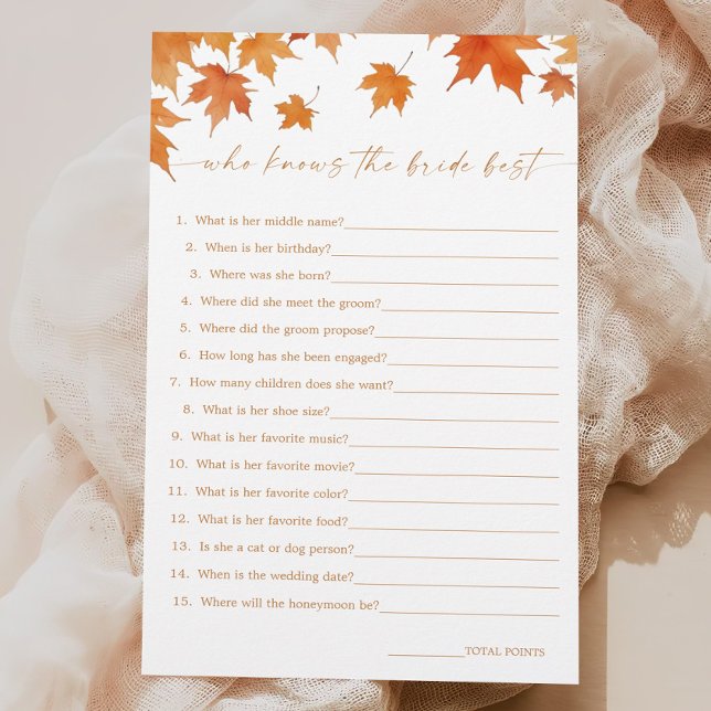 Herfst Vrijgezellenfeest Wie kent de bruid beste s (Creator heeft geüpload)