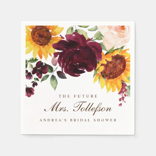 Herfst Vrijgezellenfeest Zonnebloem Rozen Bourgond Servet (Voorkant)