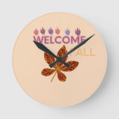 Herfst Vrouwen T-shirt Wit en Roze Ronde Klok (Voorkant)