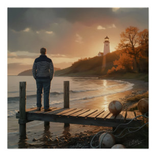 Herfst Vuurtoren Dock Kust Herfst Serenity Perfect Poster