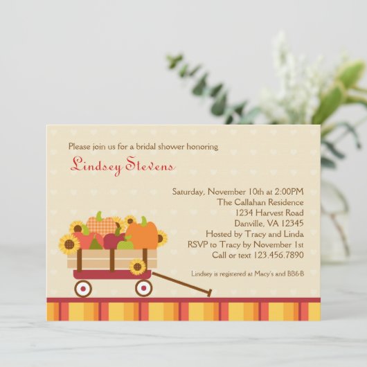 Herfst Wagon Bridal Shower Kaart (Staand voorkant)