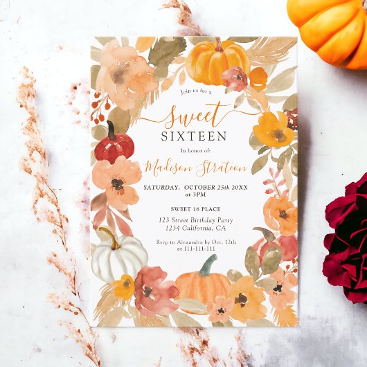 Herfst Warme Boho pompoen floral Sweet 16 jaar Kaart
