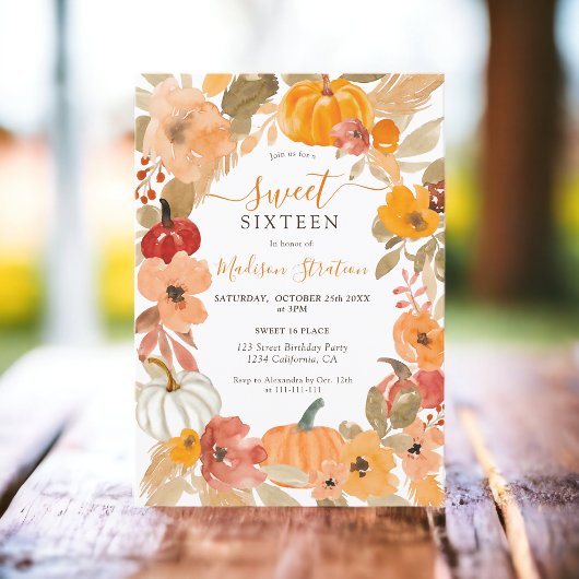 Herfst Warme Boho pompoen floral Sweet 16 jaar Kaart
