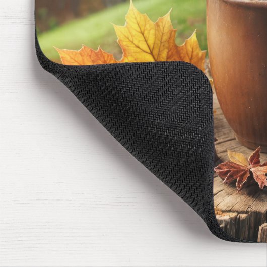 Herfst warme chocolademelk op boomstronk muismat (Hoek)