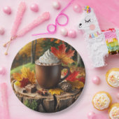 Herfst warme chocolademelk op boomstronk papieren bordje (Feest)