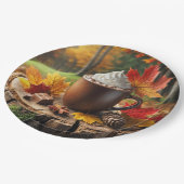 Herfst warme chocolademelk op boomstronk papieren bordje (Gekanteld)