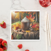 Herfst warme chocolademelk op boomstronk servet (Insitu)