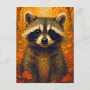 Herfst Wasbeer Ansichtkaart Cute Dier Herfst Bos Briefkaart