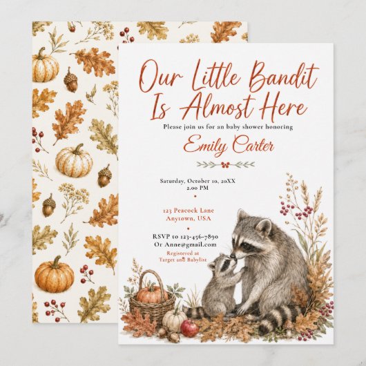 Herfst Wasbeer Baby Shower Kaart (Voorkant / Achterkant)