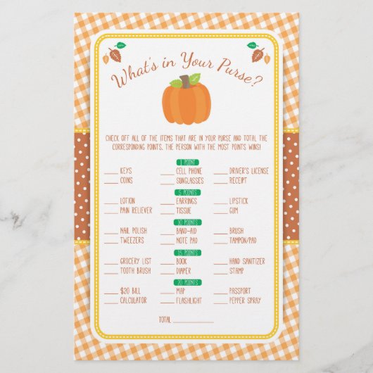 Herfst Wat zit er in de Game Flyer van uw Purse Ba (Voorkant)