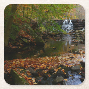 Herfst Waterfall en Creek Pennsylvania Natuur Kartonnen Onderzetters