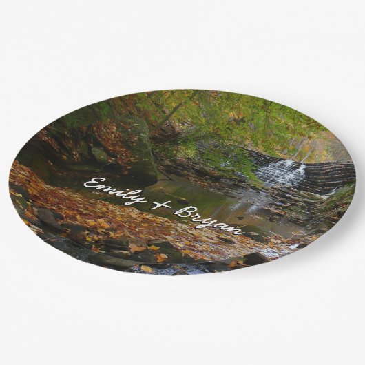 Herfst Waterfall en Creek Pennsylvania Natuur Papieren Bordje (Gekanteld)