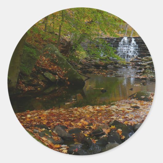 Herfst Waterfall en Creek Pennsylvania Natuur Ronde Sticker (Voorkant)