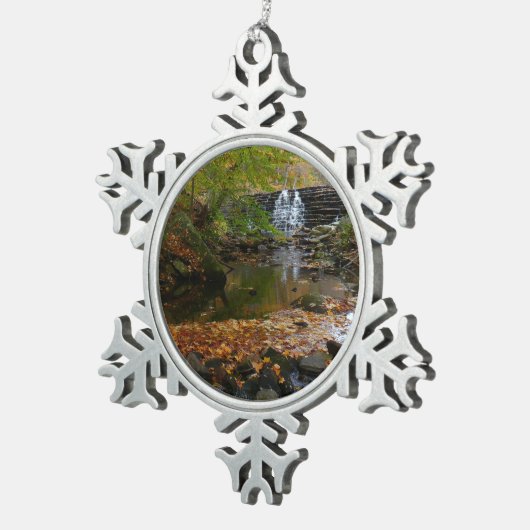 Herfst Waterfall en Creek Pennsylvania Natuur Tin Sneeuwvlok Ornament (Rechts)
