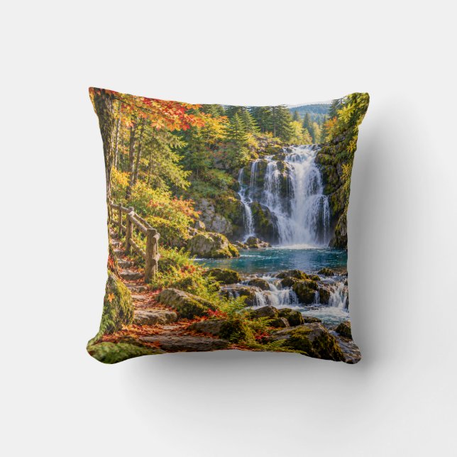 Herfst Waterval Bos Landschap Kussen (Voorkant)