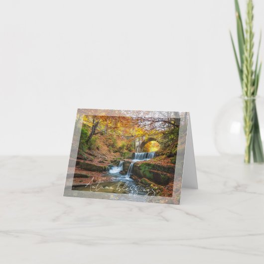 Herfst waterval en brug met aangepaste tekst kaart (Voorkant)