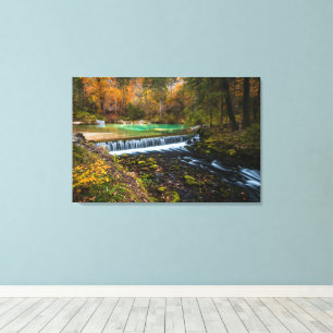 Herfst waterval landschap bij Kamniška Bistrica, S Canvas Afdruk