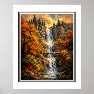 Herfst Waterval Landschap Impressionist Poster