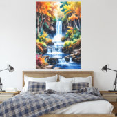 Herfst Waterval Sereniteit - Aquarel Landschap Canvas Afdruk (Insitu (Slaapkamer))