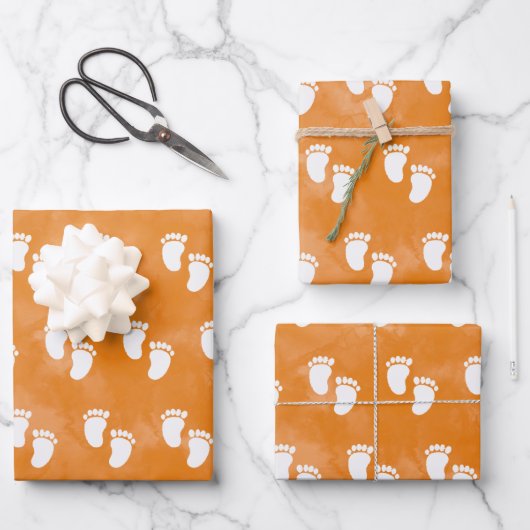 Herfst Waterverf Baby shower voetafdrukpatroon Inpakpapier Vel (Voorkant)