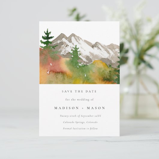 Herfst Waterverf Bergen Pijnbomen Save the Date (Staand voorkant)