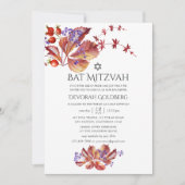 Herfst - Waterverf Bladeren Bat Mitzvah Kaart (Voorkant)