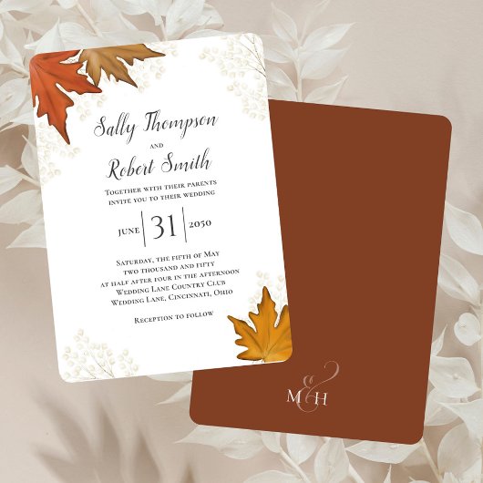 Herfst Waterverf Bladeren Bruiloft Custom Kaart