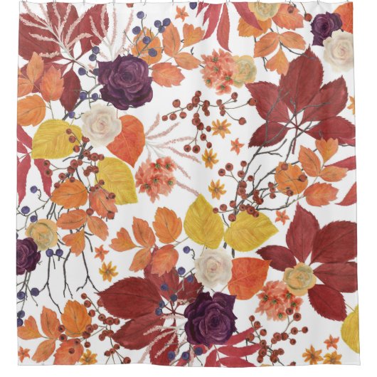 Herfst Waterverf Bladeren en Rozen Douchegordijn (Voorkant)