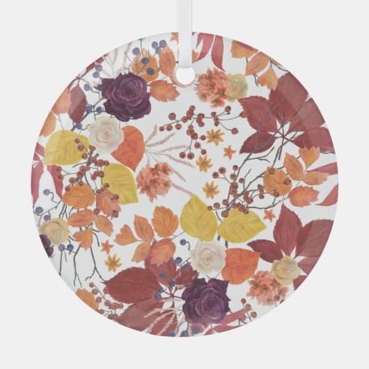 Herfst Waterverf Bladeren en Rozen Glas Ornament (Voorkant)