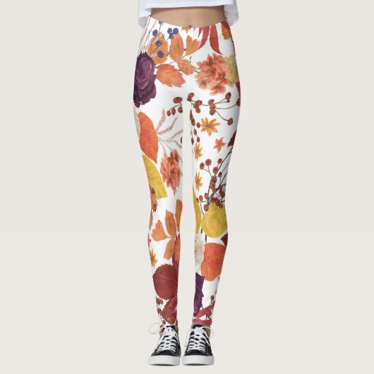 Herfst Waterverf Bladeren en Rozen Leggings (Voorkant)