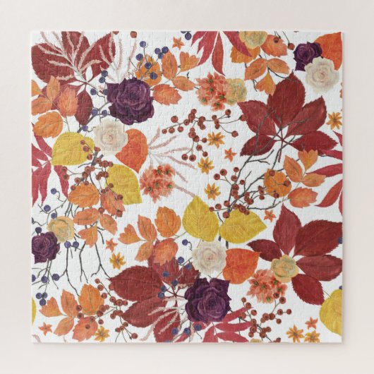 Herfst Waterverf Bladeren en Rozen Legpuzzel (Verticaal)